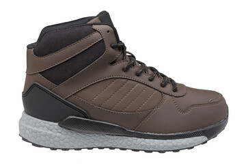 high brown shoes made of nubuck leather, on a white background, casual shoes