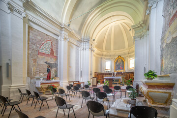 interior of  the Abbey of Sassovivo is a Benedictine monastery in Umbria, June 30, 2021 
