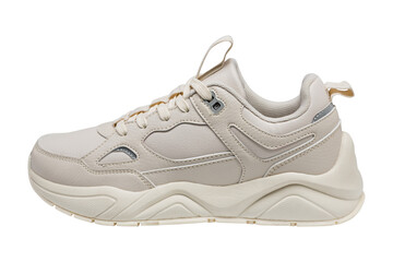 casual sports shoes for running and walking, beige sneakers, on a white background