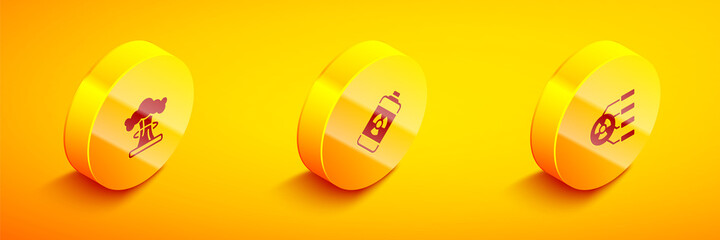 Set Isometric Nuclear explosion, energy battery and Radioactive icon. Vector