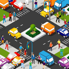 Isometric Street crossroads 3D illustration of the city