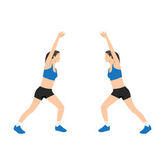 Woman doing Low impact jumping jack exercise. Flat vector illustration isolated on white background