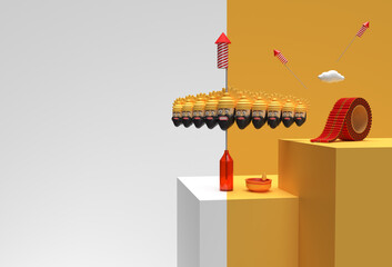Naklejka premium 3D Render Dussehra Celebration Scene of Minimal Podium Scene for Display Products Advertising Design.