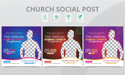 Best Praise Conference Social Media Post Templates. Unique Geometric event social media layouts graphics and web banner pack. - obrazy, fototapety, plakaty