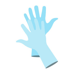 Blue protective rubber or nitrile gloves. Pair of medical latex gloves. Protection against coronavirus and various infections. Epidemic prevention concept. Antibacterial protection. Hygiene supplies.
