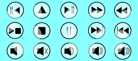 Multimedia audio and video playback icons isolated on a blue background.