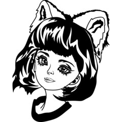 Anime girl with fluffy ears on her head