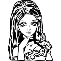 Girl with a beautiful hairstyle and hand near the chin