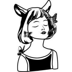 Girl with deer ears and butterflies