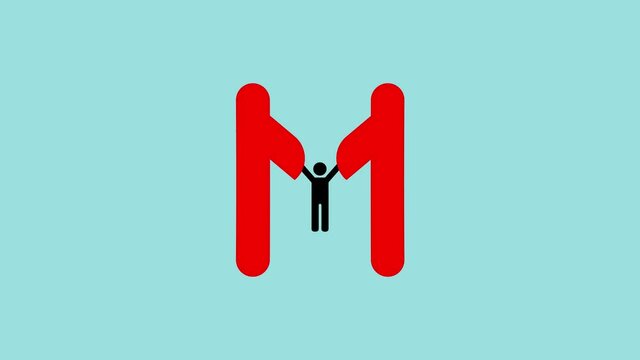 M letter logo animation with cyan color background