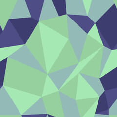 abstract colorful soft green geometric shapes and halftone minimalistic triangle texture on dark blue.