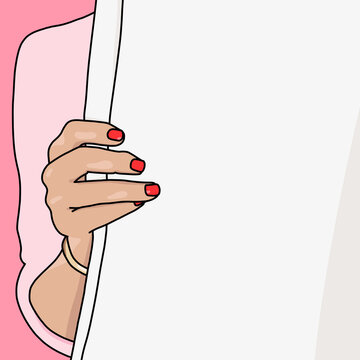Closeup Illustration of a Young Business Woman Reading the Newspaper with Blank Copy Space for Custom Text. Mockup Template for Communication Advertising Business Concept