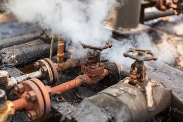 Corrosion rusty through valve tube steam gas leak pipeline