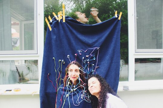 Behind the scenes background photograph of outdoors art studio set creative abstract arrangement 