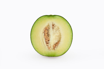 green melon fruit on white background