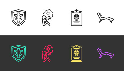 Set line Psychology, Psi, Helping hand, and Armchair on black and white. Vector