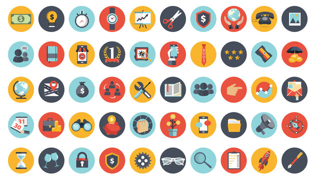 Business and management icon set for websites and mobile applications. Flat vector illustration