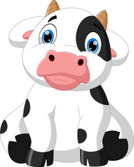 cartoon cute baby cow posing sitting
