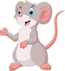 cartoon cute mouse waving on white background