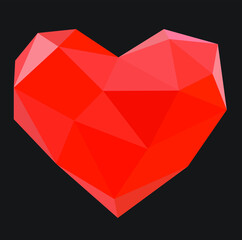 Vector Heart symbol, polygon, on a black background.