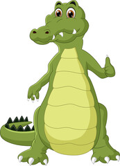 cute crocodile cartoon thumbs up on white background