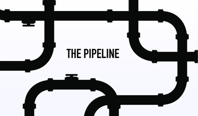 Web banner template. Industrial background with pipeline. Oil, water or gas pipeline with fittings and valves. Vector illustration in a flat style.