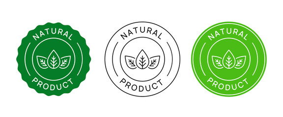 Natural Product Vector Icon Circle Label Sign. Healthy Food Emblem. Organic food Badge Sticker.