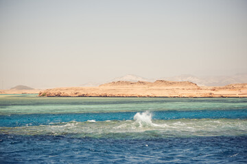 red sea coastline landscape with Egypt mountains on background