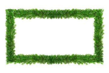 Green grass frame with copy-space. Square border template isolated on white background. Abstract plant texture. 