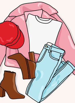 Fashion Women Stylish Clothing and Accessories Flat Lay in White Background with Copy Mockup Space. Female Shopping Sale Concept Top View Closeup