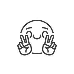 Emoticon showing peace gesture line icon