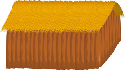 simple wooden hut, barn, house with straw roof for animals on farm