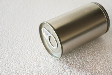 Aluminum can on white background. blur tinned on table