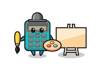 Illustration of calculator mascot as a painter