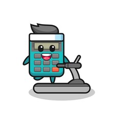 calculator cartoon character walking on the treadmill