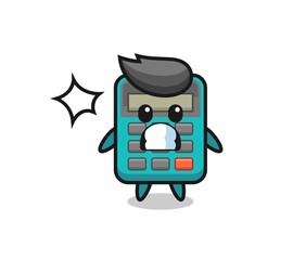 calculator character cartoon with shocked gesture