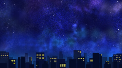 星空と光る街並み（ワイド）