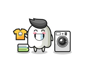 Mascot cartoon of ghost with washing machine