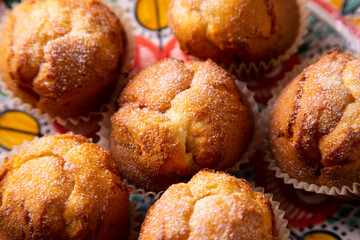 Muffins with sugar baked in a spanish bakery.