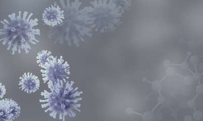 DNA sequence and COVID-19 infection virus cells. Abstract image coronavirus. World pandemic delta variant on planet Earth. Grey Background