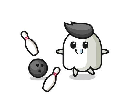 Character cartoon of ghost is playing bowling