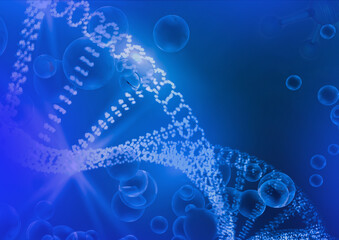 DNA sequence and COVID-19 infection virus cells. Abstract image coronavirus. World pandemic delta variant on planet Earth. Blue Background