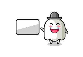 ghost cartoon illustration doing a presentation