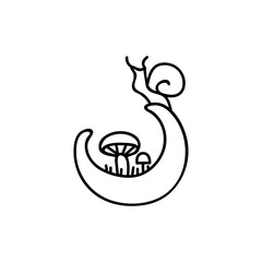 Single hand drawn snail on the moon. Doodle vector illustration. Isolate on a white background. Goblincore print.