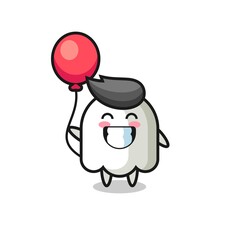ghost mascot illustration is playing balloon