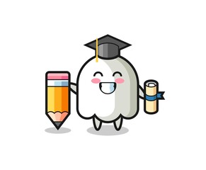 ghost illustration cartoon is graduation with a giant pencil