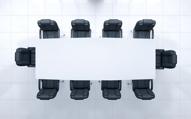 Naklejka premium Bright conference room interior with table and chairs. Workplace and company concept. 3D Rendering