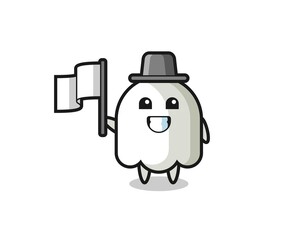 Cartoon character of ghost holding a flag