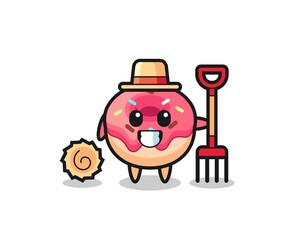 Fototapeta premium Mascot character of doughnut as a farmer