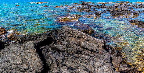 Tide Pools Formed In Ancient Lava Flows at Koloko Point, Honokohua National Historic Park, Hawaii Island, Hawaii, USA